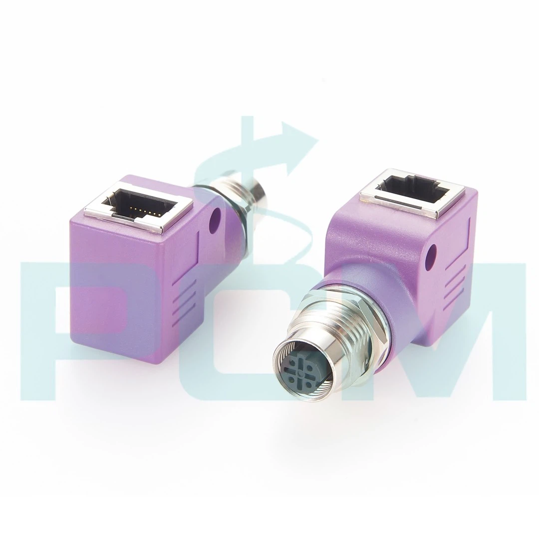 M12 D Code To RJ45 Female Angled Connector