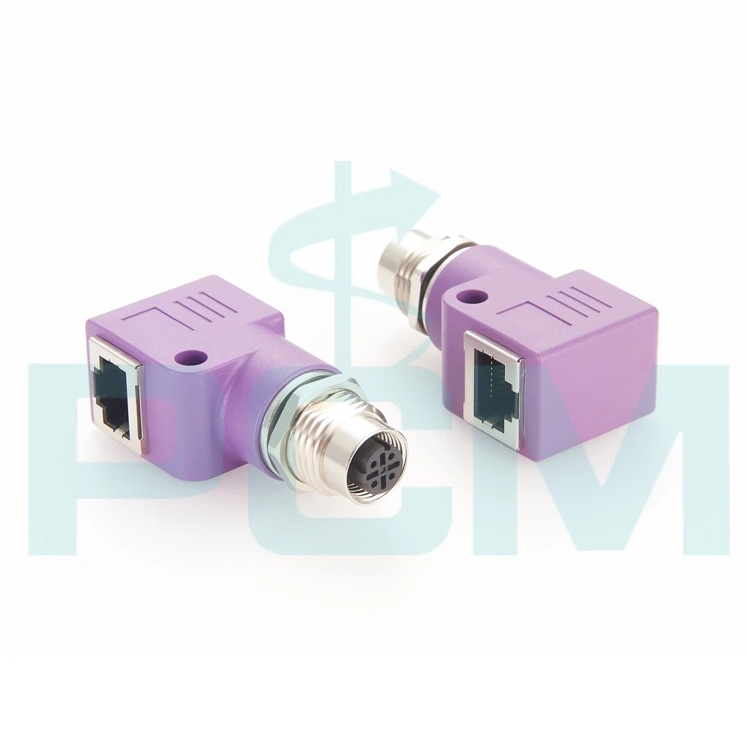 M12 D Code To RJ45 Female Angled Connector